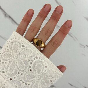 Sku0335 Retro Gold Brown Gemstone Women Minimalist Ring Stainless steel+gift box